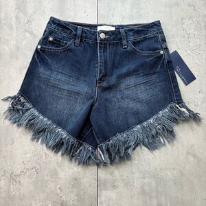 NEW HABITUAL Kid Mid Rise Fringe Jean Short Girl's‎ 14 Zip Blue Fly Snap Closure